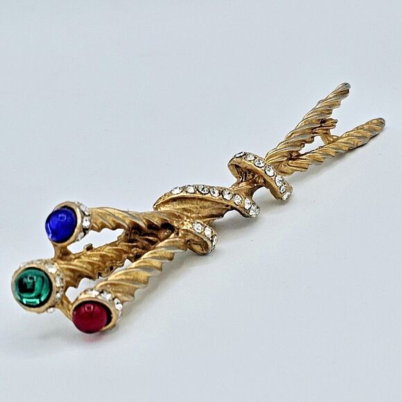 Vintage Gripoix Brooch Royal Scepter Ornamented Staff Red Green Blue Jeweled Pin - Picture 4 of 10